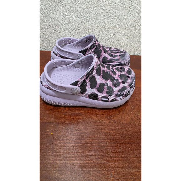 Crocs Kids Wedge Clog Sandals Purple & Black Leopard Print Size 1 - Picture 4 of 7